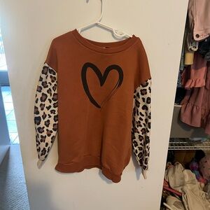 Kids' Heart Print Brown Sweatshirt